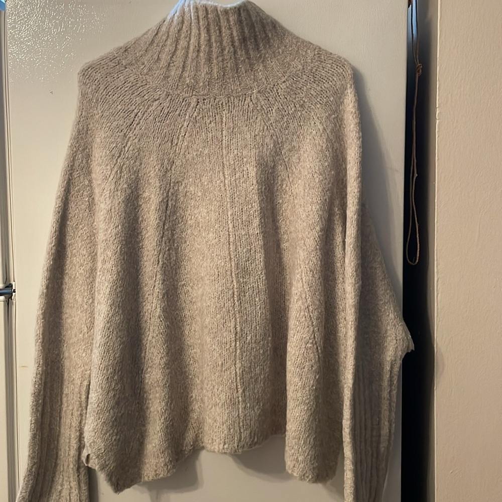 Free People FP One Size Small Ivory Gray High Neck Button Scarlett Tunic Sweater - Picture 7 of 11